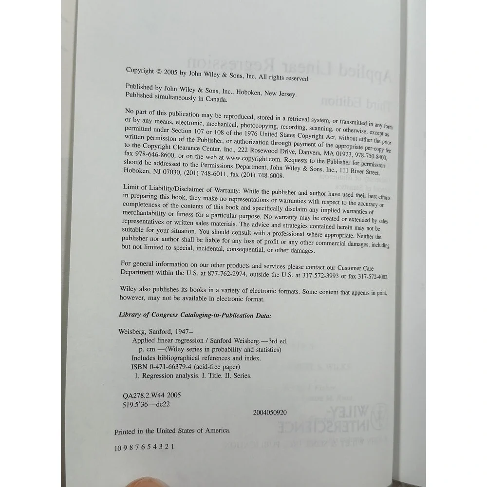 Applied Linear Regression Sanford 2005 Statistic and Probability Series